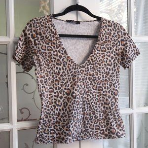Bershka Cheetah Print V-Neck Top